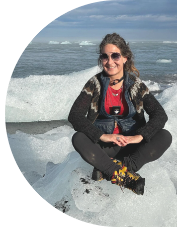 women sitting on iceberg