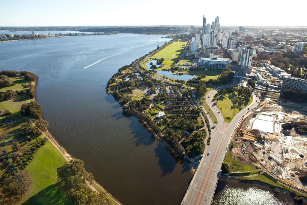 Aerial shot of East Perth and the Swan River | Courtesy of Tourism Western Australia