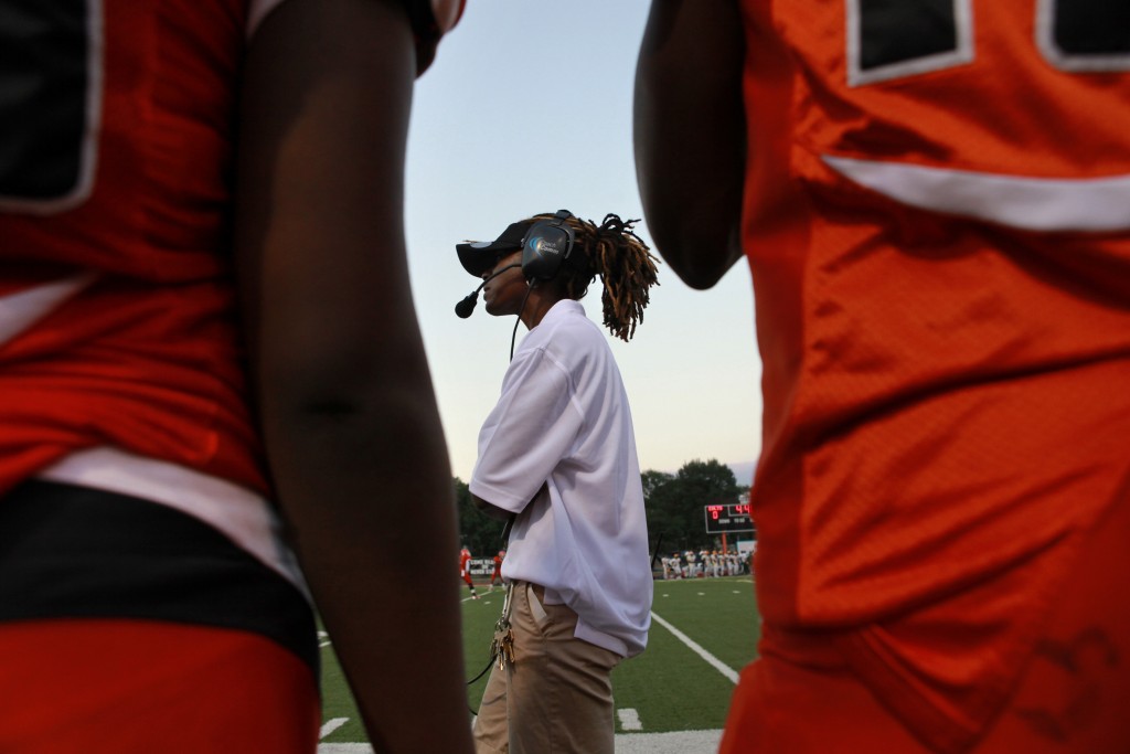 Natalie Randolph walks the sidelines during her first game as Coolidge football coach | © Jacquelyn Martin/AP/REX/Shutterstock