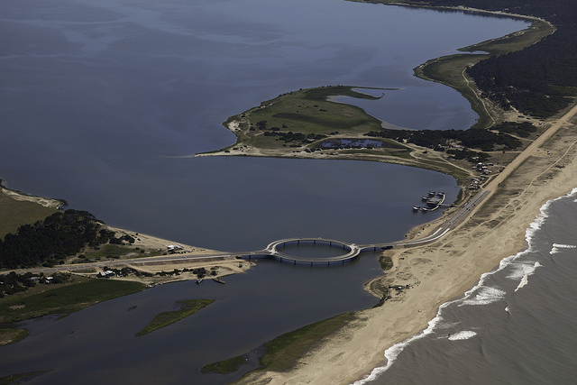 Bridge crossing Garzón Lake next to the Ocean, Maldonado, Uruguay