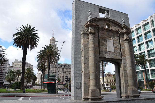 Old City gate in front of Independence Square, Montevideo, Uruguay