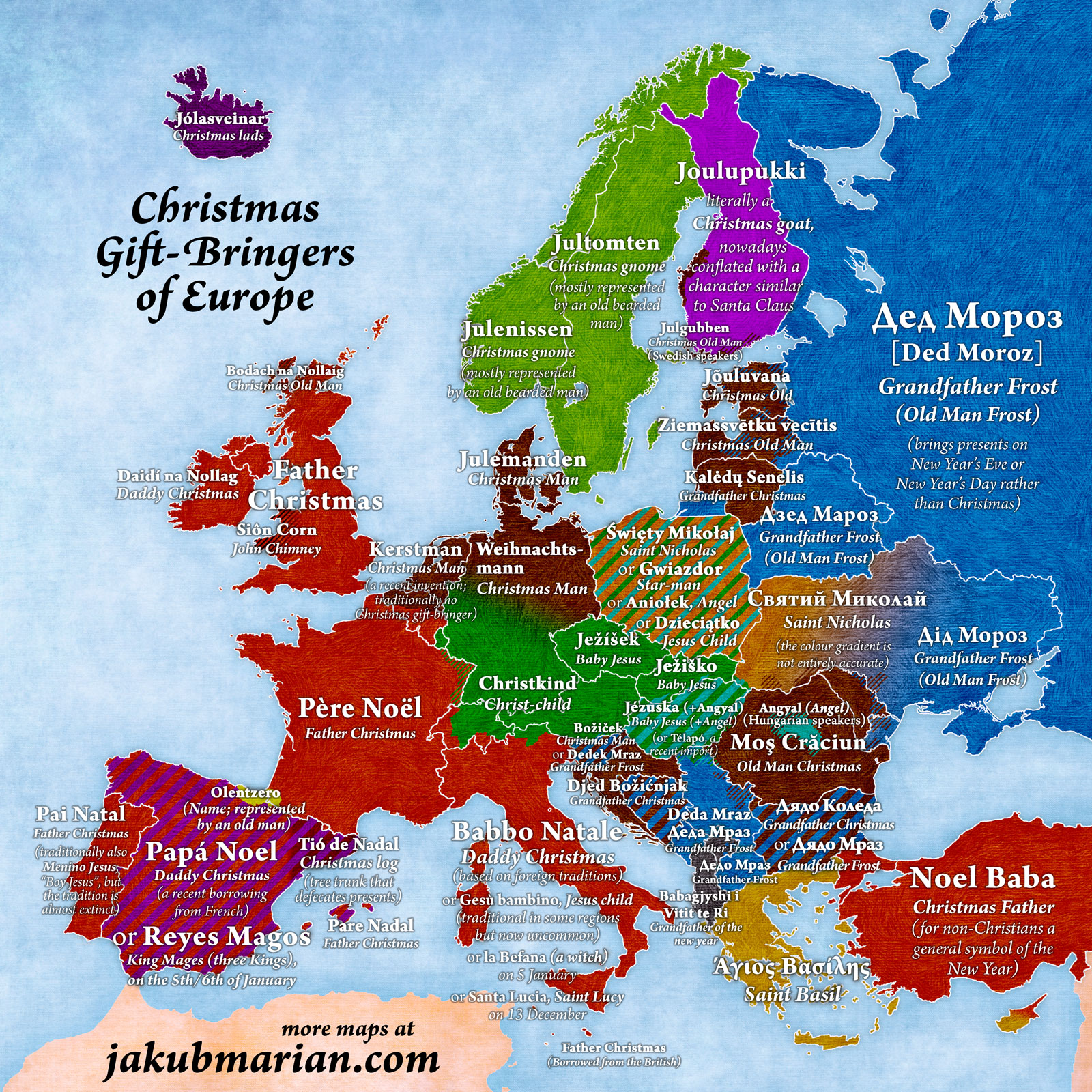 Santa Claus Travel Map This Map Shows What Santa Claus Is Called Across Europe