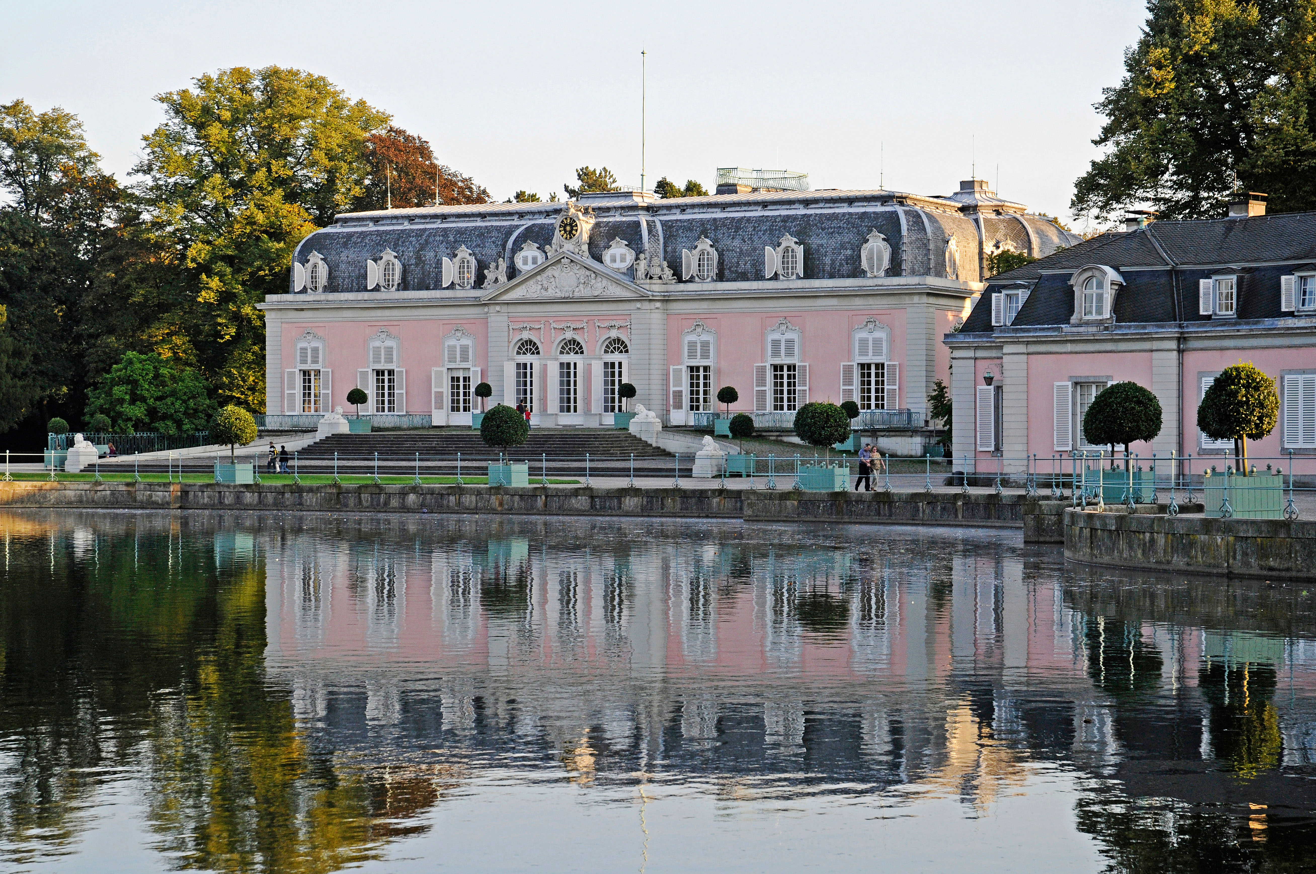 Museum, lake, pond, Schloss Benrath castle, Dusseldorf, Rhineland, North Rhine-Westphalia, Germany, Europe