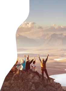 people cheering on a mountain
